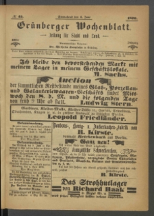 Gr&uuml;nberger Wochenblatt: Zeitung f&uuml;r Stadt und Land, No. 45. (4. Juni 1870)