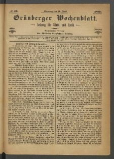 Grünberger Wochenblatt: Zeitung für Stadt und Land, No. 49. (19. Juni 1870)