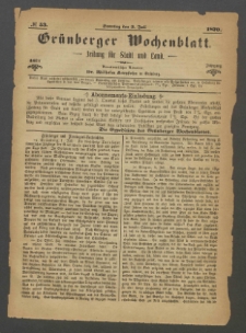 Grünberger Wochenblatt: Zeitung für Stadt und Land, No. 53. (3. Juli 1870)