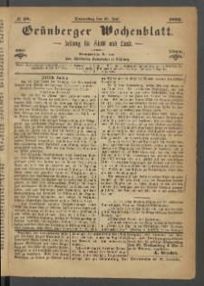 Gr&uuml;nberger Wochenblatt: Zeitung f&uuml;r Stadt und Land, No. 58. (21. Juli 1870)