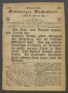 Grünberger Wochenblatt: Zeitung für Stadt und Land, No. 63. (7. August 1870)
