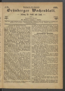 Gr&uuml;nberger Wochenblatt: Zeitung f&uuml;r Stadt und Land, No. 75. (18. September 1870)