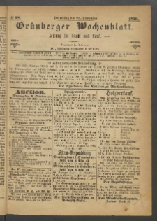 Gr&uuml;nberger Wochenblatt: Zeitung f&uuml;r Stadt und Land, No. 78. (29. September 1870)