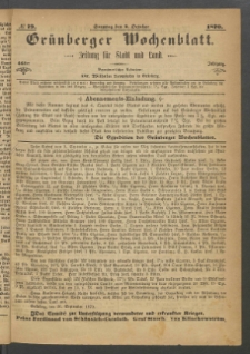 Gr&uuml;nberger Wochenblatt: Zeitung f&uuml;r Stadt und Land, No. 79. (2. October 1870)