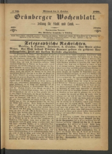 Gr&uuml;nberger Wochenblatt: Zeitung f&uuml;r Stadt und Land, No. 80. (5. October 1870)