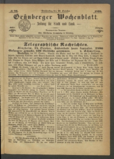 Grünberger Wochenblatt: Zeitung für Stadt und Land, No. 86. (27. October 1870)