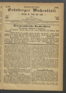 Gr&uuml;nberger Wochenblatt: Zeitung f&uuml;r Stadt und Land, No. 87. (30. October 1870)