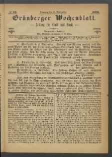 Grünberger Wochenblatt: Zeitung für Stadt und Land, No. 89. (6. November 1870)