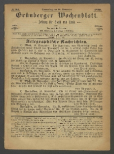Gr&uuml;nberger Wochenblatt: Zeitung f&uuml;r Stadt und Land, No. 94. (24. November 1870)