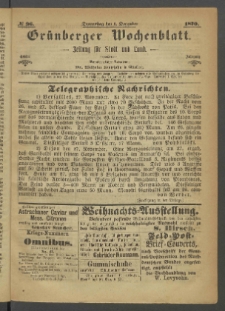 Gr&uuml;nberger Wochenblatt: Zeitung f&uuml;r Stadt und Land, No. 96. (1. December 1870)