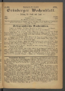 Gr&uuml;nberger Wochenblatt: Zeitung f&uuml;r Stadt und Land, No. 101. (18. December 1870)