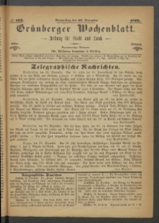 Gr&uuml;nberger Wochenblatt: Zeitung f&uuml;r Stadt und Land, No. 102. (22. December 1870)