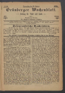 Gr&uuml;nberger Wochenblatt: Zeitung f&uuml;r Stadt und Land, No. 3. (12. Januar 1871)