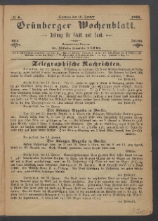 Gr&uuml;nberger Wochenblatt: Zeitung f&uuml;r Stadt und Land, No. 4. (15. Januar 1871)