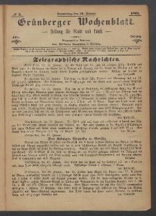 Grünberger Wochenblatt: Zeitung für Stadt und Land, No. 5. (19. Januar 1871)