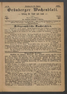 Gr&uuml;nberger Wochenblatt: Zeitung f&uuml;r Stadt und Land, No. 8. (29. Januar 1871)