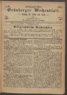 Gr&uuml;nberger Wochenblatt: Zeitung f&uuml;r Stadt und Land, No. 12. (12. Februar 1871)