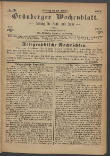 Grünberger Wochenblatt: Zeitung für Stadt und Land, No. 12. (12. Februar 1871)