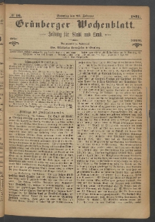Gr&uuml;nberger Wochenblatt: Zeitung f&uuml;r Stadt und Land, No. 16. (26. Februar 1871)