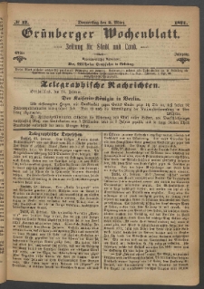Gr&uuml;nberger Wochenblatt: Zeitung f&uuml;r Stadt und Land, No. 17. (2. M&auml;rz 1871)