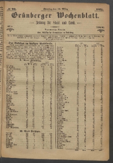Gr&uuml;nberger Wochenblatt: Zeitung f&uuml;r Stadt und Land, No. 20. (12. M&auml;rz 1871)