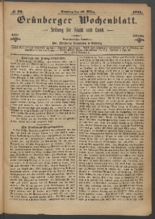 Gr&uuml;nberger Wochenblatt: Zeitung f&uuml;r Stadt und Land, No. 22. (19. M&auml;rz 1871)