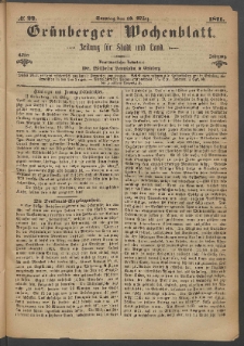 Grünberger Wochenblatt: Zeitung für Stadt und Land, No. 22. (19. März 1871)