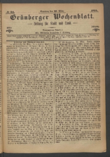Gr&uuml;nberger Wochenblatt: Zeitung f&uuml;r Stadt und Land, No. 24. (26. M&auml;rz 1871)