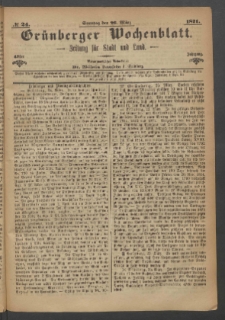 Grünberger Wochenblatt: Zeitung für Stadt und Land, No. 24. (26. März 1871)
