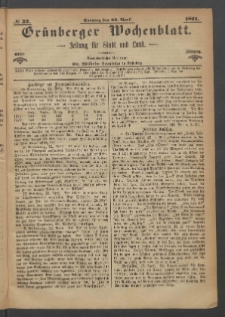 Gr&uuml;nberger Wochenblatt: Zeitung f&uuml;r Stadt und Land, No. 32. (23. April 1871)