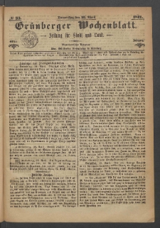 Gr&uuml;nberger Wochenblatt: Zeitung f&uuml;r Stadt und Land, No. 33. (27. April 1871)