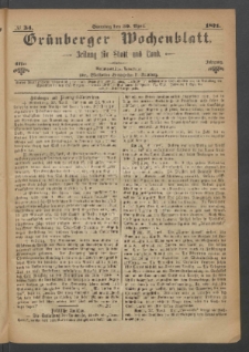Gr&uuml;nberger Wochenblatt: Zeitung f&uuml;r Stadt und Land, No. 34. (30. April 1871)