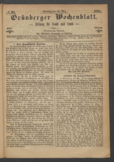 Gr&uuml;nberger Wochenblatt: Zeitung f&uuml;r Stadt und Land, No. 38. (14. Mai 1871)
