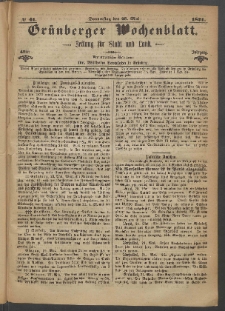 Gr&uuml;nberger Wochenblatt: Zeitung f&uuml;r Stadt und Land, No. 41. (25. Mai 1871)