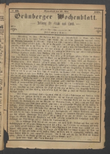 Gr&uuml;nberger Wochenblatt: Zeitung f&uuml;r Stadt und Land, No. 42. (27. Mai 1871)