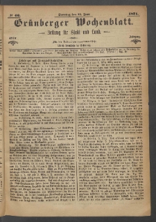Gr&uuml;nberger Wochenblatt: Zeitung f&uuml;r Stadt und Land, No. 46. (11. Juni 1871)