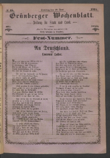 Gr&uuml;nberger Wochenblatt: Zeitung f&uuml;r Stadt und Land, No. 48. (18. Juni 1871)