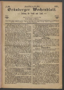 Grünberger Wochenblatt: Zeitung für Stadt und Land, No. 49. (22. Juni 1871)