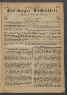 Gr&uuml;nberger Wochenblatt: Zeitung f&uuml;r Stadt und Land, No. 50. (25. Juni 1871)
