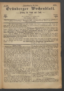 Grünberger Wochenblatt: Zeitung für Stadt und Land, No. 51. (29. Juni 1871)