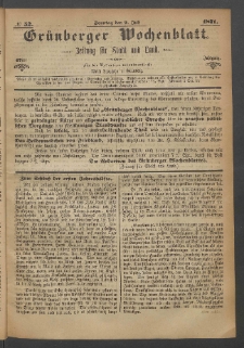 Gr&uuml;nberger Wochenblatt: Zeitung f&uuml;r Stadt und Land, No. 52. (2. Juli 1871)