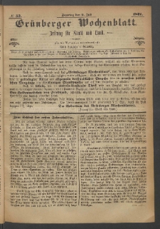 Grünberger Wochenblatt: Zeitung für Stadt und Land, No. 52. (2. Juli 1871)