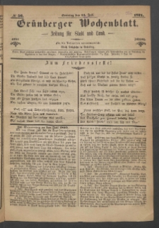 Grünberger Wochenblatt: Zeitung für Stadt und Land, No. 56. (16. Juli 1871)