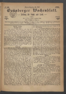 Gr&uuml;nberger Wochenblatt: Zeitung f&uuml;r Stadt und Land, No. 59. (27. Juli 1871)