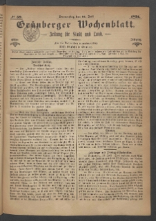 Grünberger Wochenblatt: Zeitung für Stadt und Land, No. 59. (27. Juli 1871)