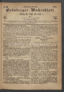 Gr&uuml;nberger Wochenblatt: Zeitung f&uuml;r Stadt und Land, No. 60. (30. Juli 1871)