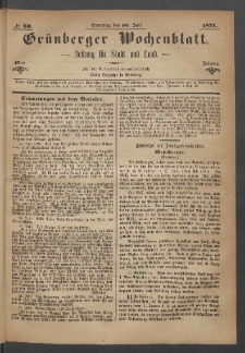 Grünberger Wochenblatt: Zeitung für Stadt und Land, No. 60. (30. Juli 1871)