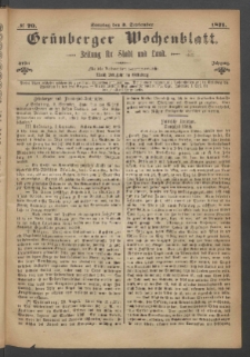 Grünberger Wochenblatt: Zeitung für Stadt und Land, No. 70. (3. September 1871)
