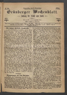 Gr&uuml;nberger Wochenblatt: Zeitung f&uuml;r Stadt und Land, No. 71. (7. September 1871)