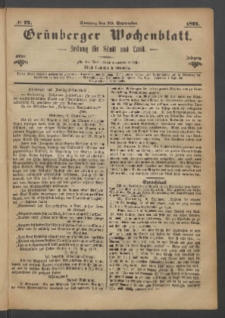 Gr&uuml;nberger Wochenblatt: Zeitung f&uuml;r Stadt und Land, No. 72. (10. September 1871)